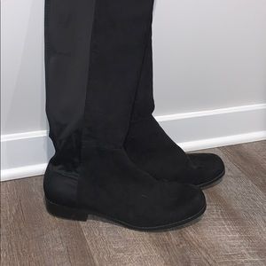 Black Suede/Stretch Knee High Boots